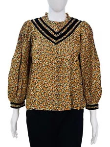 Doen Women Floral Printed Pleated Velvet Tapping Cotton Blouse Tunic Top Size XS - Picture 1 of 14