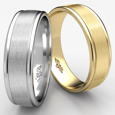 Satin Finished Center Comfort Fit Men's Women's Wedding Band 14k White Gold - Image 1 of 4