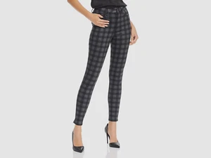 $340 Aqua Women's Gray Black High Waist Plaid Casual Skinny Fit Leg Pants Size S - Picture 1 of 2