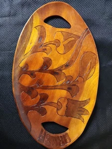 Vintage Neuheit Souvenir Serviertablett Aruba Blumen Holzschnitzerei Wandschmuck  - Bild 1 von 2