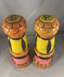 1960’s Quon Quon Chalk-ware Hippie Day Glow Neon Salt And Pepper Shaker 8 1/2” - Picture 1 of 12