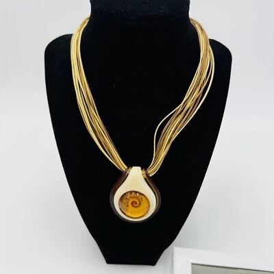 Collar Antica Murrina Arte Veneciano Vidrio Ámbar Remolino Multi Correas Italia Foto 1 de 4