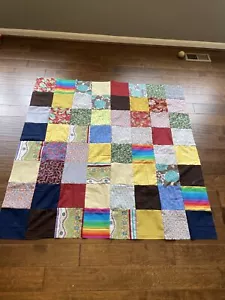 Handmade Machine Sewn Quilt Top Multicolor 8” Blocks Unfinished 57X59 QM - Picture 1 of 21