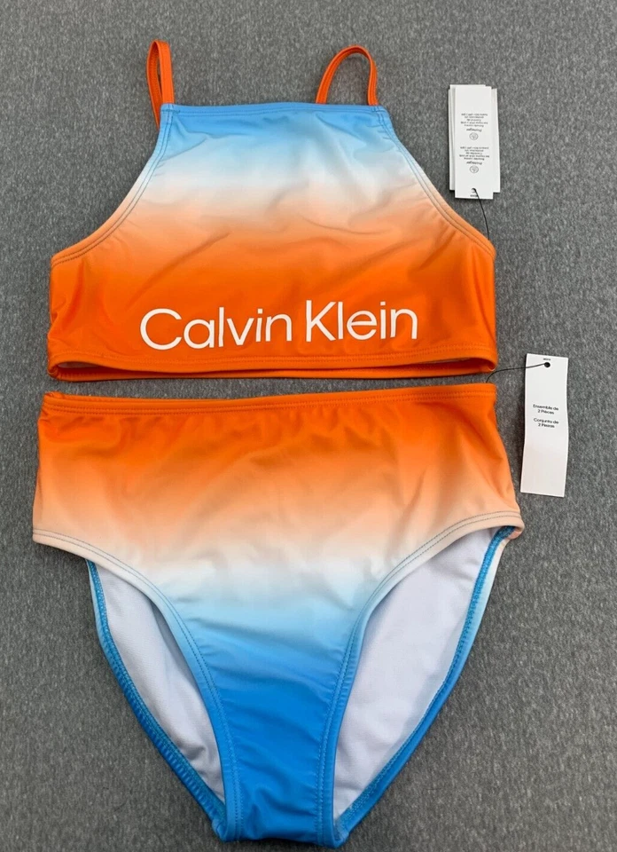 Traje de baño Calvin Klein 2 piezas traje de baño para mujer L naranja vibrante ombre logotipo grande Foto 1 de 4