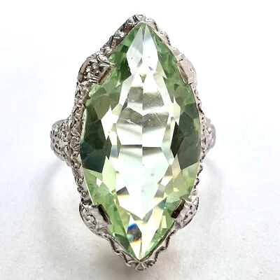 Anillo de cóctel de turmalina verde claro imitación oro blanco macizo 10K talla 4, 2,54 g Foto 1 de 4