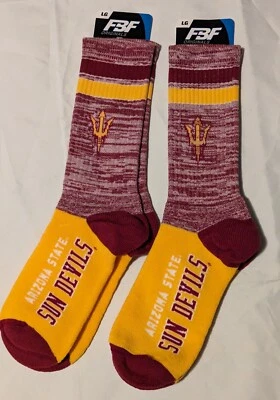 Arizona State Unisex Crew Socks Size Large 10-13 NWT 2x Pairs For Bare Feet - Image 1 of 4