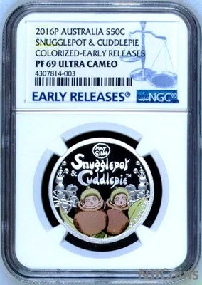 2016 P Australia PROOF Silver SNUGGLEPOT & CUDDLEPIE NGC PF69 1/2oz Colored Coin - Image 1 of 3