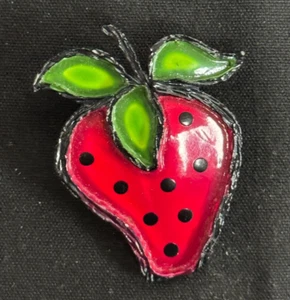 Vintage Pin Brooch Red Enamel Hand Painted Strawberry - Picture 1 of 4