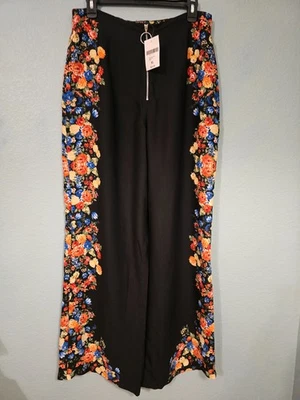 Pantalones de vestir Forever 21 lengüeta con cremallera frontal negro estampado floral talla XL Foto 1 de 4