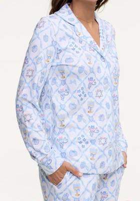 Pijama polo Love Shack Fancy X Roller Rabbit Starry Nights treliça LS tamanho M - Imagem 1 de 4