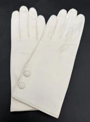 Vintage Miss Aris White Leather Gloves Snap Closure Size 6.5 6-1/2 NEW NWOT - Image 1 of 4