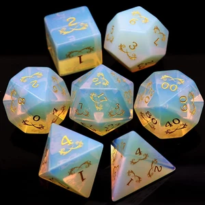 Opal DND Dice Set Gemstone Polyhedral Dice W/Wood Dice Case for D&D Dungeons and - Picture 1 of 8