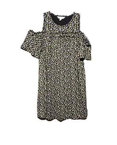 LC Lauren Conrad XL Kleid Damen schwarz Blumen Rüschen Cold Shoulder Etuikleid Swing - Bild 1 von 4