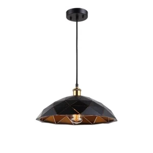 Industrial 1 Bulb Textured Black & Gold Mini Ceiling Pendant Light 16" Farmhouse - Picture 1 of 3