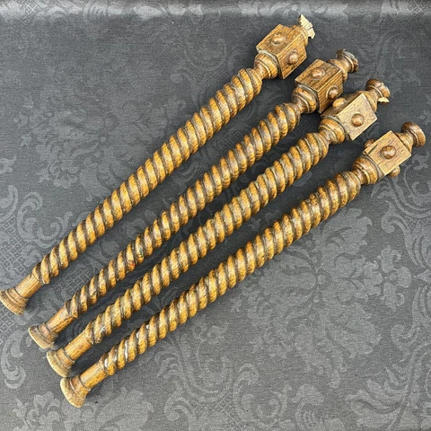 Antique 19” Solid Oak Set of 4 Wooden Spiral Twist Oak Table Legs Salvage Wood Cover