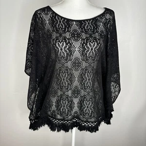 Umgee schwarz Spitze Fledermaus Top Gr. S/M Fransen Saum Goth Whimsy Artsy Witchy - Bild 1 von 8