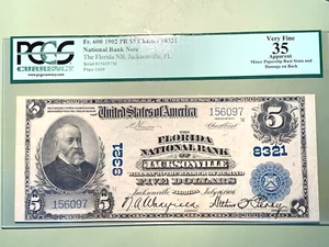 1902 $5 Florida National Bank Jacksonville - PCGS 35 Very Fine Ch# 8321 - Picture 1 of 3
