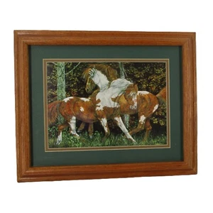 Judy Larson In Spirit Only Oak Framed Print Tribal Horses Eagle Feathers 17x14 - Picture 1 of 9