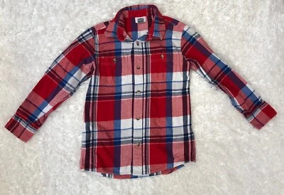 old navy boys size 8 Medium flannel button up top Plaid Red White Blue - Image 1 of 4