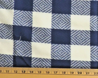 1960s Diamond Weave Wool Navy Blue/White Plaid W: 43" L: 1 Yard 18" - Image 1 of 3