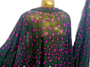 *NUOVO*Chiffon Georgette Nero/Magenta Stampa Astratta Abito/Tessuto Artigianale*GRATIS P&P* - Foto 1 di 9