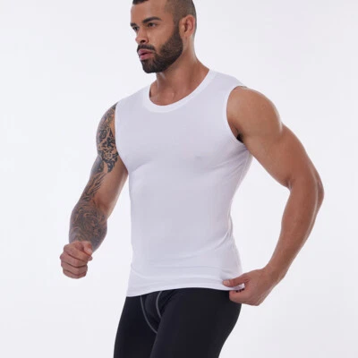 Men's Compression Base Layer Top Sleeveless Basketball Shirt Gym Sports Fit Vest - Image 1 of 4