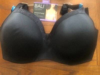 New Bali Black DF4823 Smoothing Balconette Underwire Bra 40DD 44DDD - Image 1 of 4