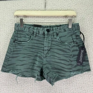 BLANKNYC The Barrow Denim Shorts Tiger Print grün hoher Bund distressed Größe 25 - Bild 1 von 8