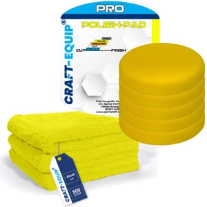 8er Pack Craft-Equip PRO 125mm RO Polierschwämme POLISH GELB + Microfasertücher - Bild 1 von 1
