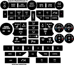 Fits SAAB 3 Gen 9-5NG 9-4X Button Repair Decal Set Climate Control Radio Stereo - Picture 1 of 2