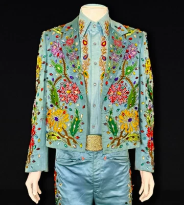 Para hombres 2 piezas Conjunto de vaquero occidental nudie bordado floral a medida cóctel graduación Foto 1 de 4