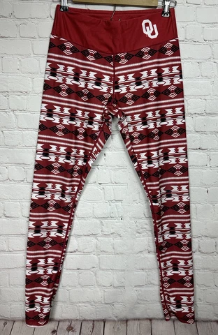 Oklahoma Sooners OU Aztec print red white leggings, sz S, GUC Cover