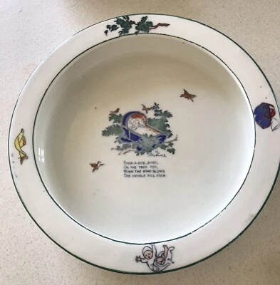 Vintage John Maddock & Sons Royal Vitreous Rock A Bye Baby Nursery Bowl Plate - image 1 of 4