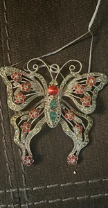 Vintage  Trimmings Hand Crafted Jewelled Red Butterfly Ornament - Picture 1 of 4