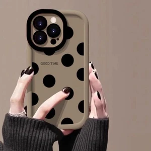 For iPhone 15 Pro Max 14 13 12 11 XR XS Black Dot Pattern Cute Phone Case Cover - Picture 1 of 8