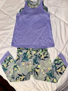 Old Navy Active Girls Outfit 2 Piece Purple Gray Tropical Floral XL 14 Go Dry - Picture 1 of 9