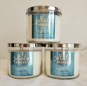 3x Bath & Body Works SALTWATER BREEZE Candles 14.5 oz 3-Wick New