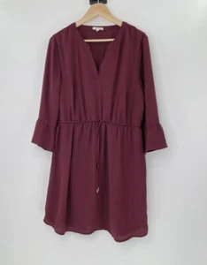Maurices Maroon Red Cinch Waist Bell Sleeve Chiffon Lined Dress Size XL Career - Picture 1 of 10
