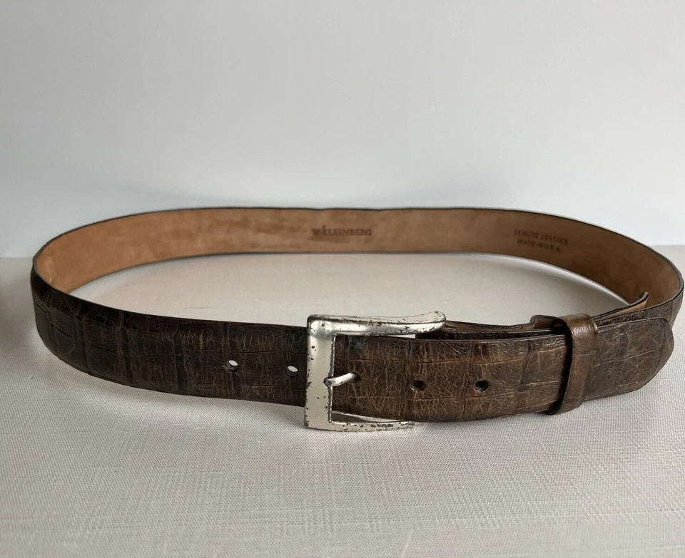 Vintage W. Kleinberg Crocodile Leather Belt, Sz 38, Brown, Classic, Brass Buckle - Image 1 of 4