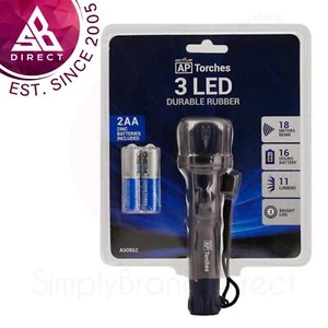 Active Products 3 LED Tuff Durable Rubber Torch Blister Pack│2AA Batteries│Blue - Picture 1 of 2