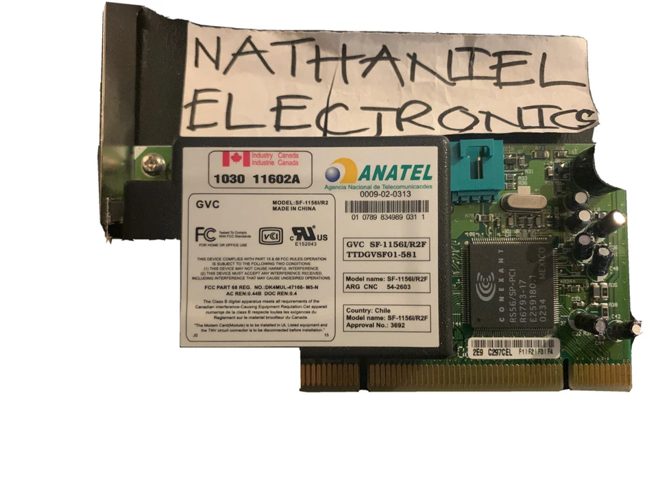 GVC SF-1156I/R2F FAX MODEM CARD P/N 08F217 IC/0 CN-08F217-64611-29F-6RZF - USED - Image 1 of 3