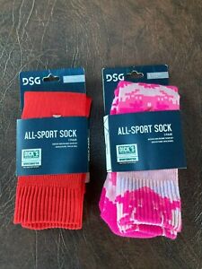 Lot Of 2  Girl's Size S (Shoe 13-4) DSG All Sport Sock Dick's  Red Pink Camo