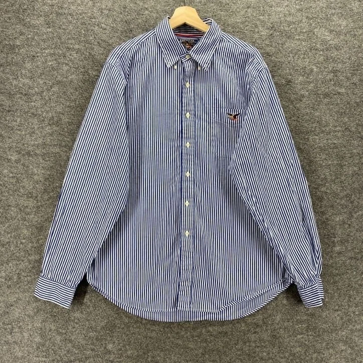 American Eagle Shirt Men XL White Striped Button Up Collared Cotton Long Sleeve - Image 1 of 4