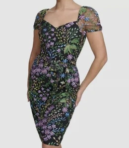 Kensie Women's Black Floral Embroidered Mesh Dress Size 8 - Picture 1 of 4