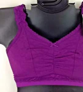 22/24 Sexy Lace Nylon Bralette Wirefree Strappy Back PURPLE Cacique Lane Bryant - Picture 1 of 12