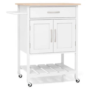 Rolling Kitchen Island Cart with Drawer 2-Door Storage Cabinet Bottom Tray - Picture 1 of 10