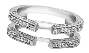 0.29 Ct Natural Diamond Solitaire Enhancer Guard Warp Ring 14k White Gold Plated - Picture 1 of 13