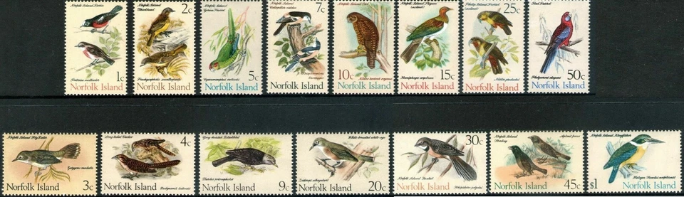 1970-1971 Norfolk Island Birds MNH Full Set of 15x [1c-$1] Stamp denominations - Image 1 of 1
