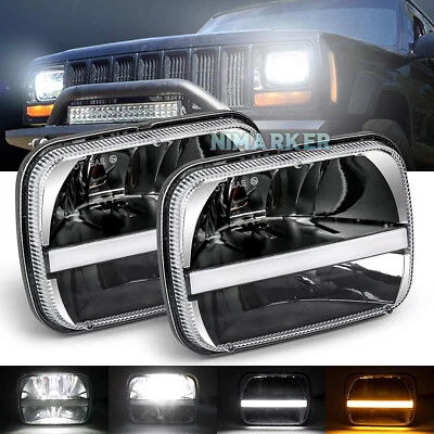 Pair Newest 5x7" 7x6'' LED Headlights Turn Signal DRL FOR Jeep XJ YJ for Toyota - Image 1 of 4