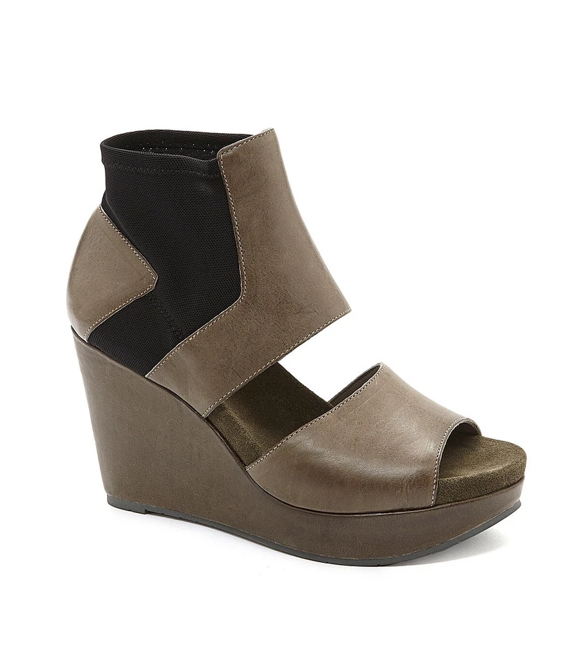 SIZE 5.5 EILEEN FISHER HIGH WEDGES BANDED PUMP THUNDER LEATHER SHOE NEW WITH BOX - Image 1 of 1